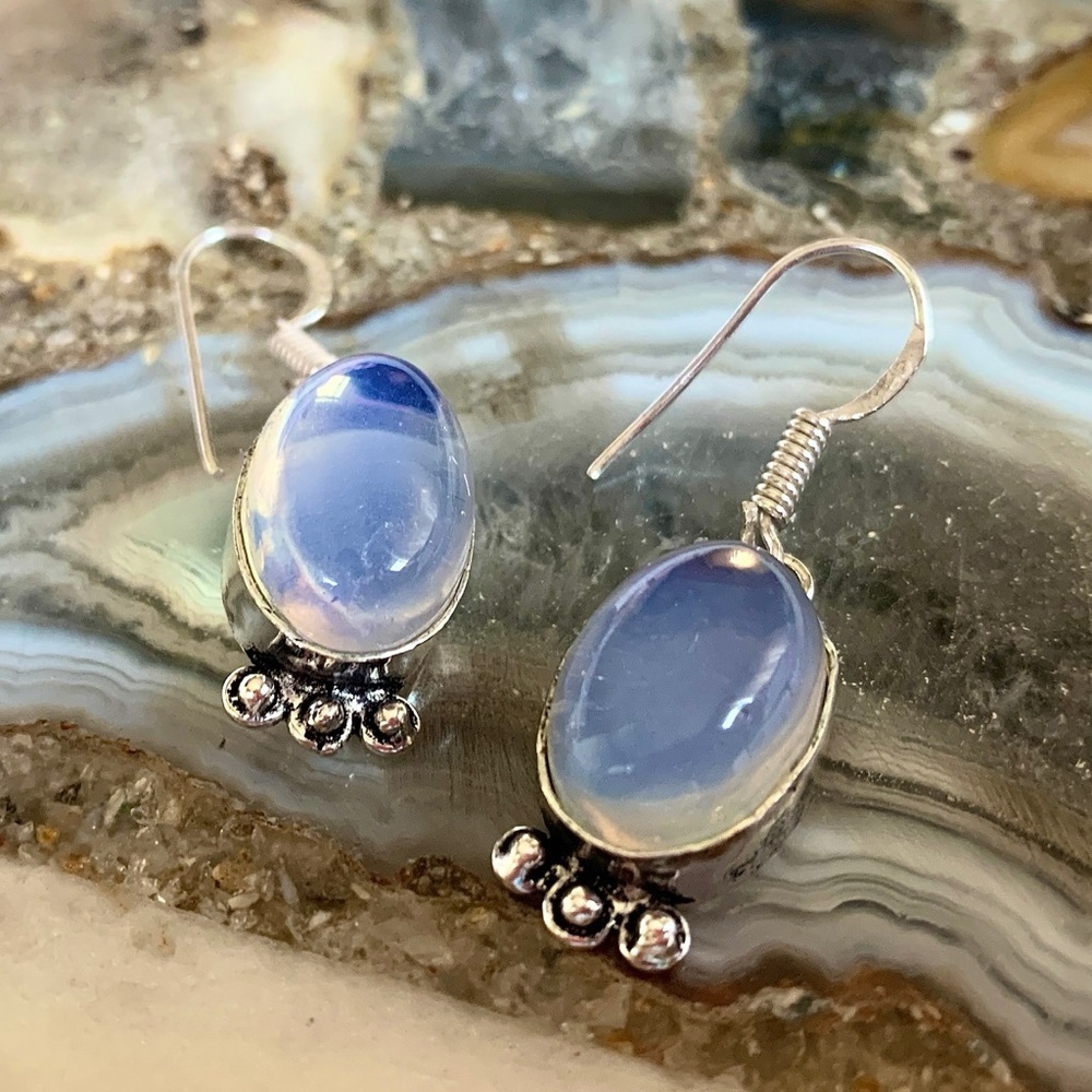 2369 Silver and Blue Opalite Stone Earrings